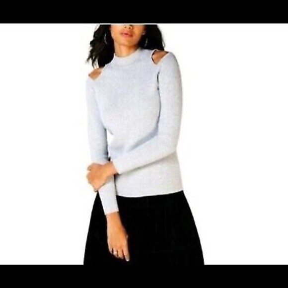 michael Kors grey silver metallic cold shoulder sweater knit size XL - Picture 1 of 5